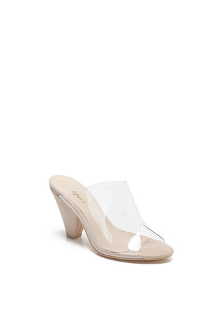Mackin Girl G502-1 Women's Clear Sandals Open Toe Slip On Mule Chunky Heel Clear Shoes