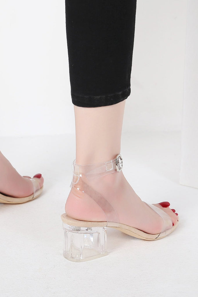 TipnToes Women High Block Heel Red Transparent Sandals